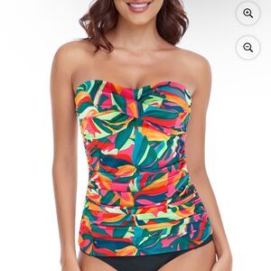 RELLECIGA Multicolor Tropical Leaves Bandeau Tankini Bikini Swim Top, S, NWT